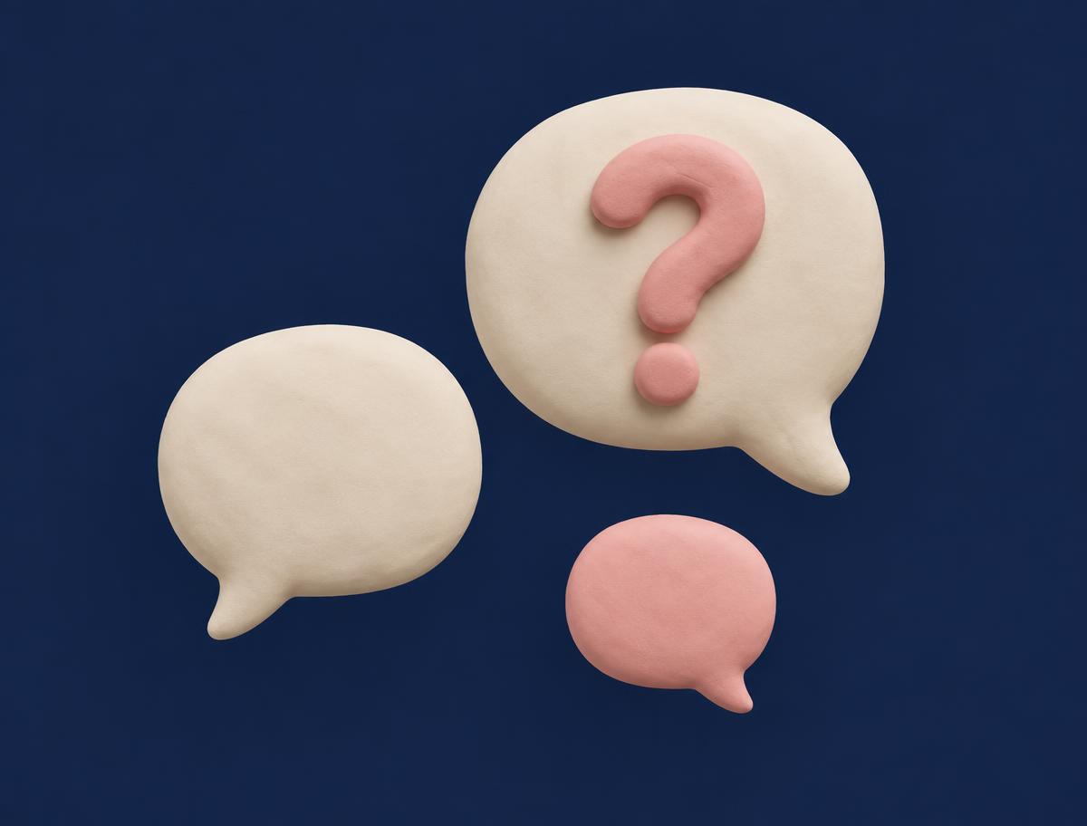 Clay speech bubbles with a question mark